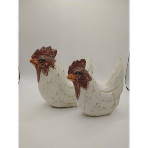 Vintage Wooden Chicken Figurines Set Of 2 Handcrafted Farmhouse Decor